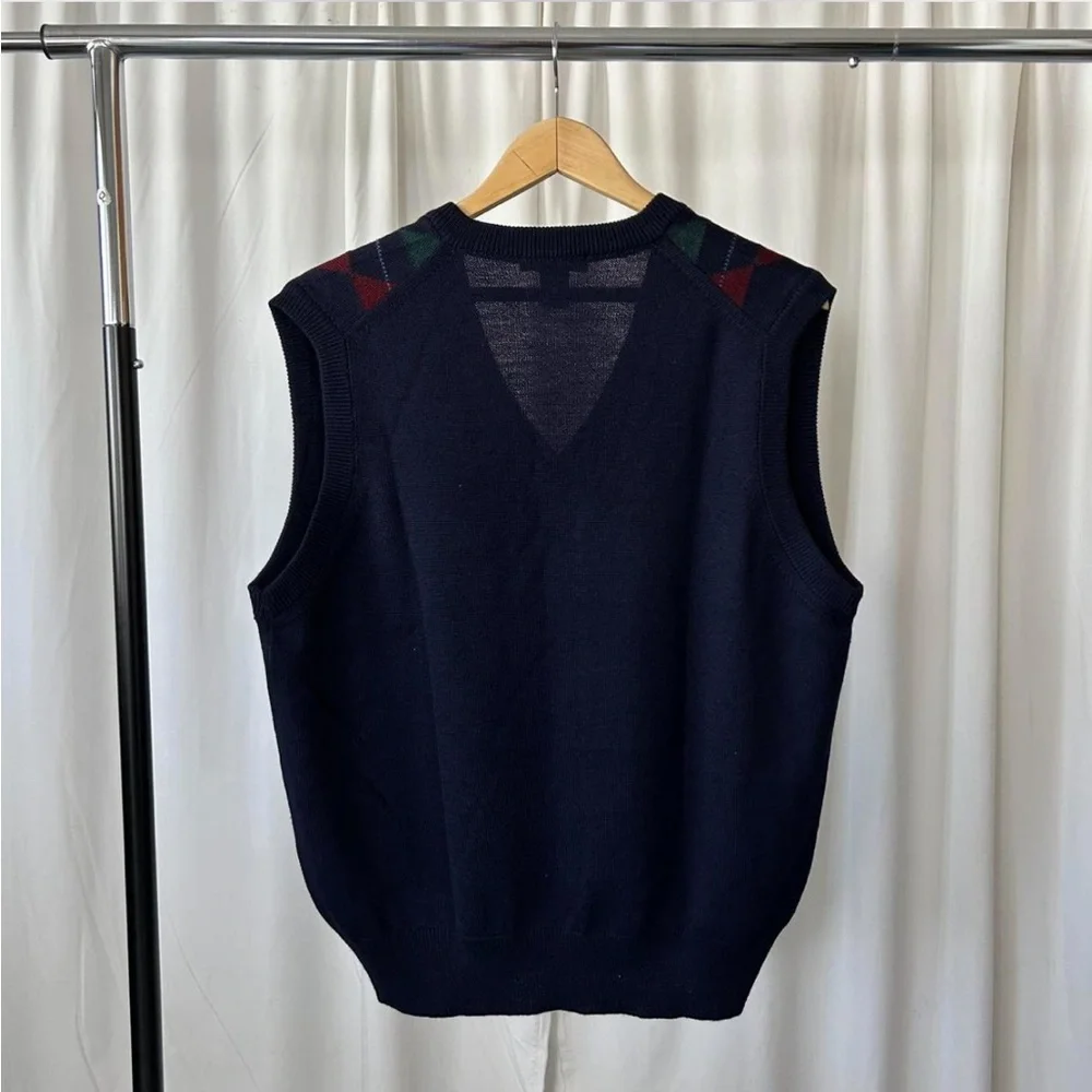 Vintage Navy blue Tricot St. Raphael argyle sweater vest Pure New Wool large. - Picture 4 of 7